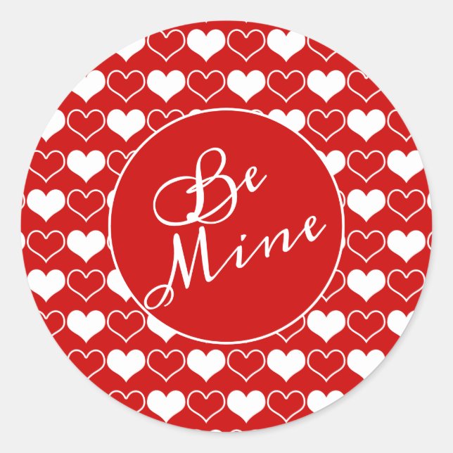 White Hearts on Red Be Mine Runder Aufkleber (Vorderseite)