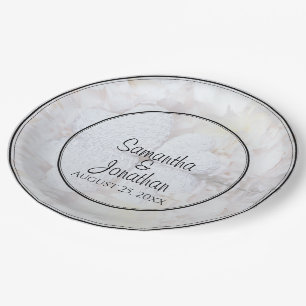 White Hearts & Peony Blume Spiegelungen Hochzeit Pappteller