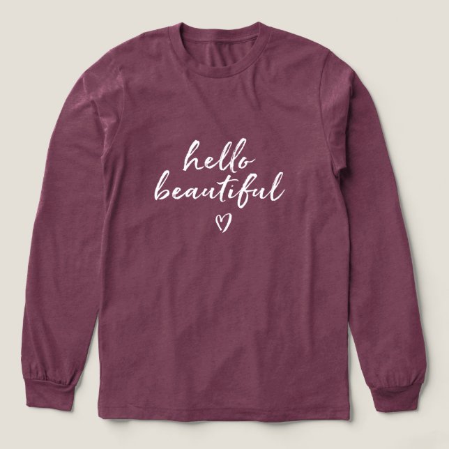 White Hello Beautiful Inspirational Quote Heart Tri-Blend Shirt (Design Vorderseite)
