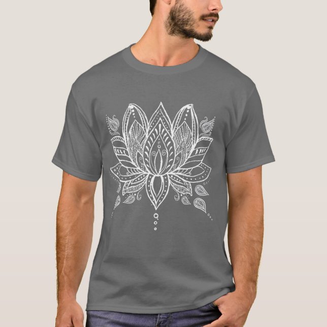 White Henna Lotus Yoga Bohemisch Graphic T-Shirt (Vorderseite)