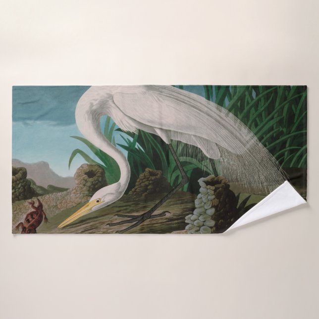 White Heron Birds of America Audubon Print Badhandtuch Set (Badehandtuch)