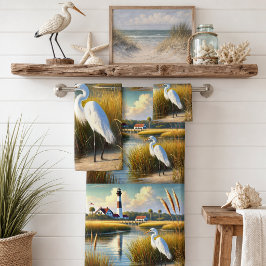 White Heron Marsh und Lighthouse Badetuch Set
