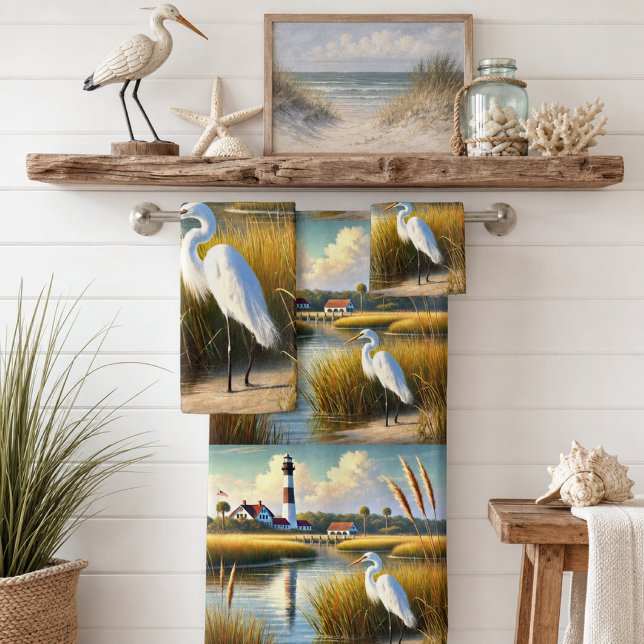 White Heron Marsh und Lighthouse Badetuch Set (Von Creator hochgeladen)