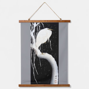 White Heron on Snow Covered Willow, Ohara Koson Wandteppich Mit Holzrahmen
