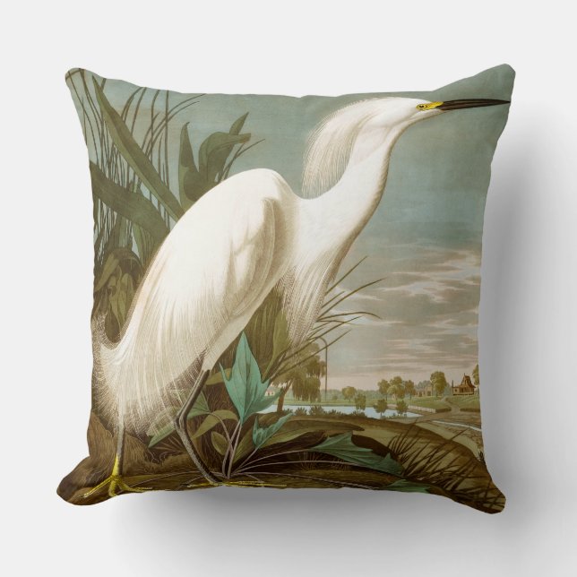 White Heron von John James Audubon Kissen (Vorderseite)