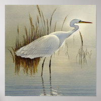 White Heron Watercolor Malerei