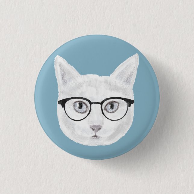 White Hipster Cat Wearing Brillen Button (Vorderseite)