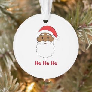White Ho Ho Ho African American Santa Claus Family Ornament