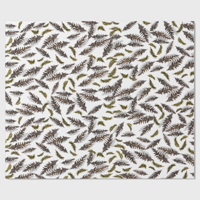 White Holiday Winter Pinecones Wrapping Paper Geschenkpapier (Flach)