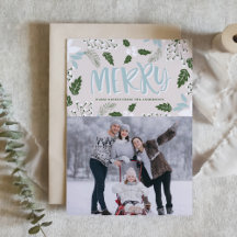 White Holly Botanical Holiday Foto Card