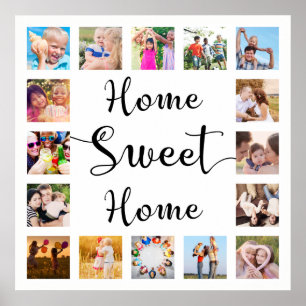 White Home Sweet Home 14 Family Photo Collage Poster