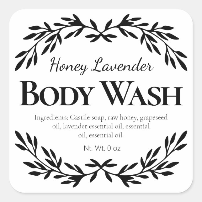 White Honey Lavender DIY Body Wash Labels Quadratischer Aufkleber (Vorderseite)