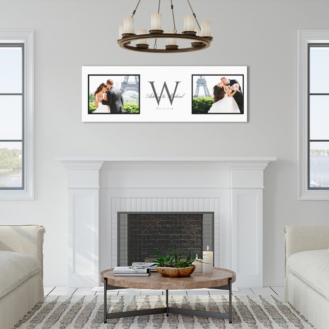White Horizontal 2 Foto Monogram Wedding Keepake Leinwanddruck (Von Creator hochgeladen)