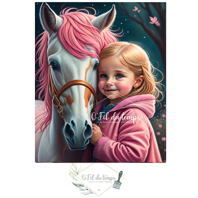 White Horse and Little Cutie in a pink coat Seidenpapier (Von Creator hochgeladen)