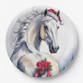 White Horse Christmas Paper Plate Pappteller