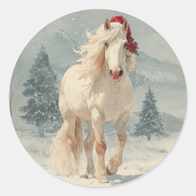 White Horse Christmas Sticker (Vorderseite)