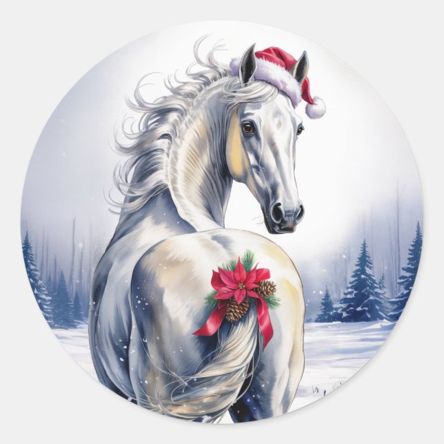 White Horse Christmas Sticker (Vorderseite)