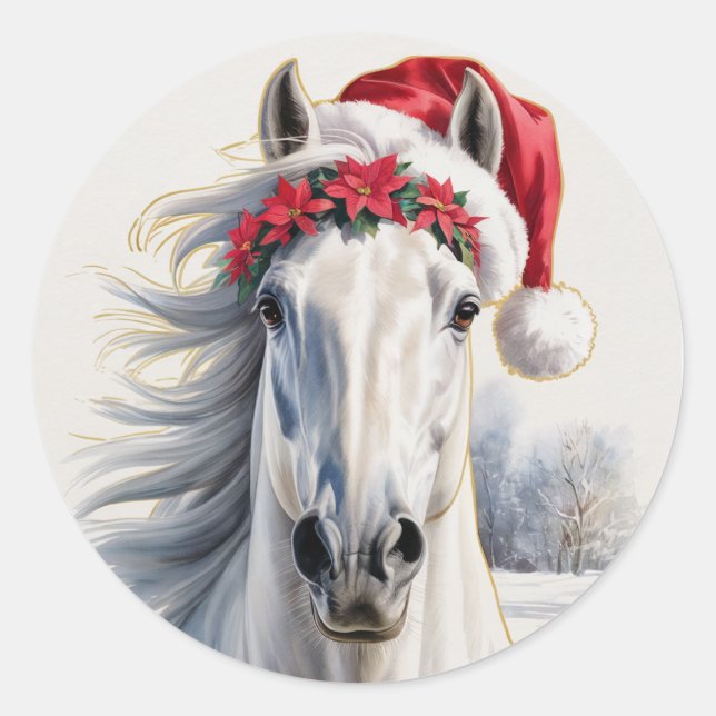 White Horse Christmas Sticker (Vorderseite)