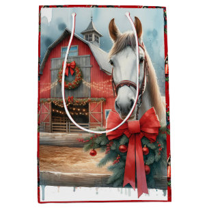 White Horse Festive Farm Weihnachten Personalisier Mittlere Geschenktüte