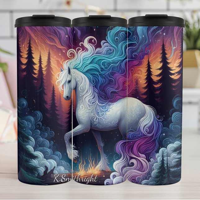 White Horse Fire Forest Magic Thermosbecher (Von Creator hochgeladen)