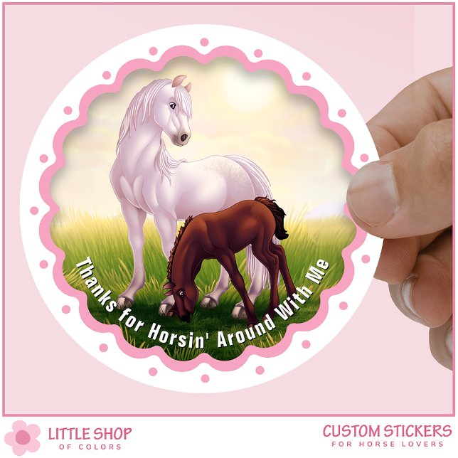 White Horse Foal Birthday Party Favor Thank You Runder Aufkleber (Von Creator hochgeladen)