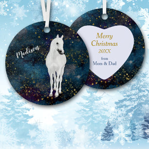 White Horse Gold Stars Weihnachten Ornament Aus Metall
