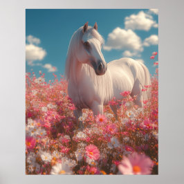 White Horse in a Field of Blossoms Poster