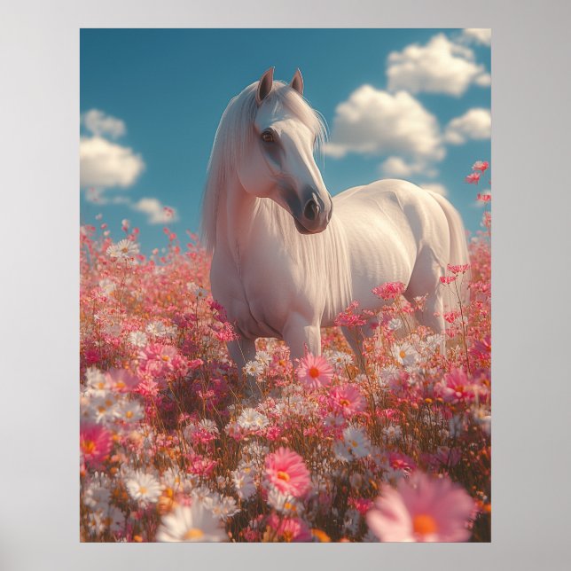 White Horse in a Field of Blossoms  Poster (Vorne)
