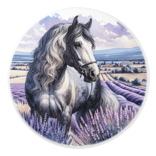White Horse in a Lavender Field Keramikknauf (Vorderseite)