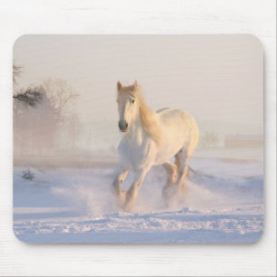 white horse in snow mousepad