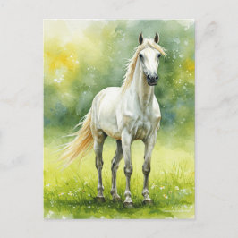 White Horse Meadow Elegant Watercolor Postcard Feiertagspostkarte