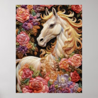 White Horse und Rose 3D Stickereien