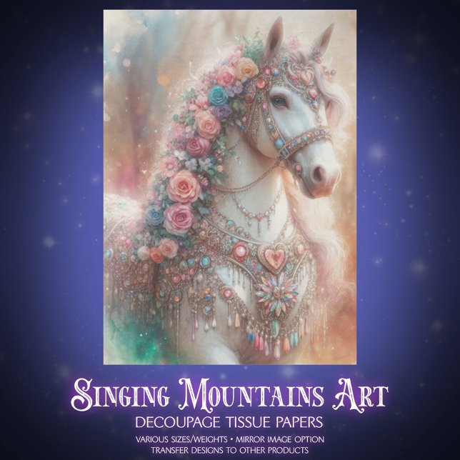 White Horse With Flowers Decoupage Seidenpapier (Von Creator hochgeladen)