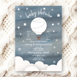 White Hot Air Ballon + Stars Neutral Baby Dusche Einladung