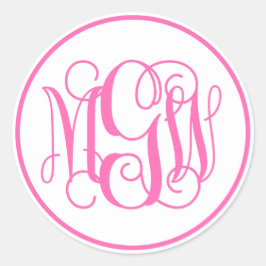 White Hot Pink Vine Script Monogram, DIY BG Runder Aufkleber
