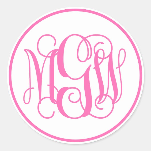 White Hot Pink Vine Script Monogram, DIY BG Runder Aufkleber (Vorderseite)