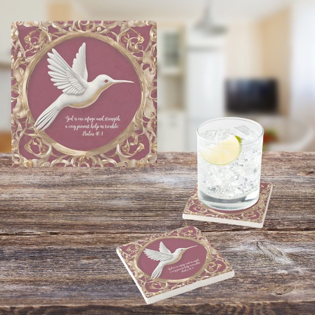 White Hummingbird auf Red Tall individuell anpassb Steinuntersetzer (Von Creator hochgeladen)