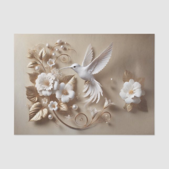 White Hummingbird Decoupage Tissue Wrapping Seidenpapier (Vorderseite)