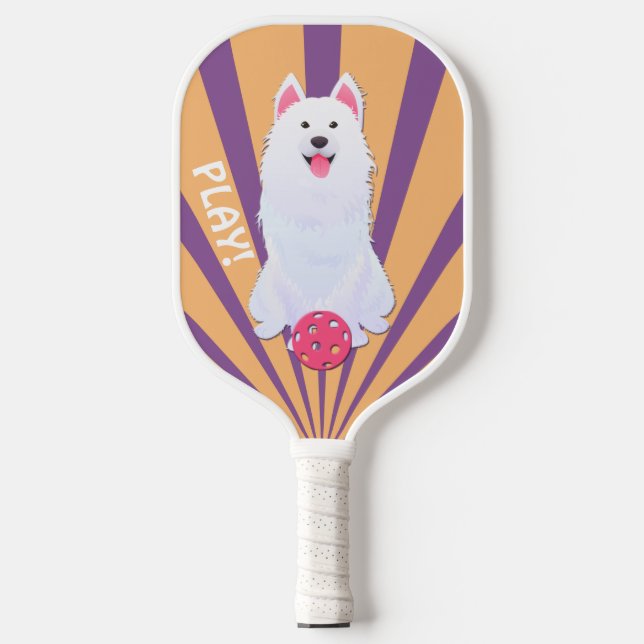 White Husky Dog Ball Illustration Pickleball Schläger (Vorderseite)