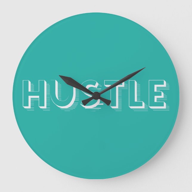 White Hustle Moderne Typografie Große Wanduhr (Vorderseite)