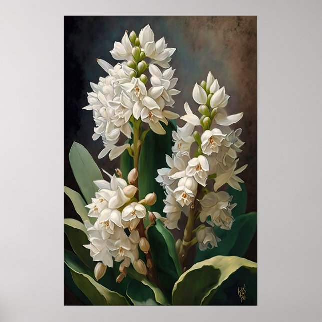 White Hyacinth Blume Art Print Poster (Vorne)