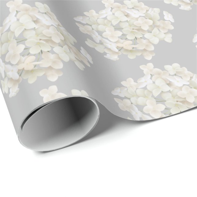 White Hydrangea auf Silver Geschenkpapier (Rolleneckpunkt)