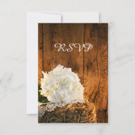 White Hydrangea Barn Wood Country Wedding UAWG RSVP Karte