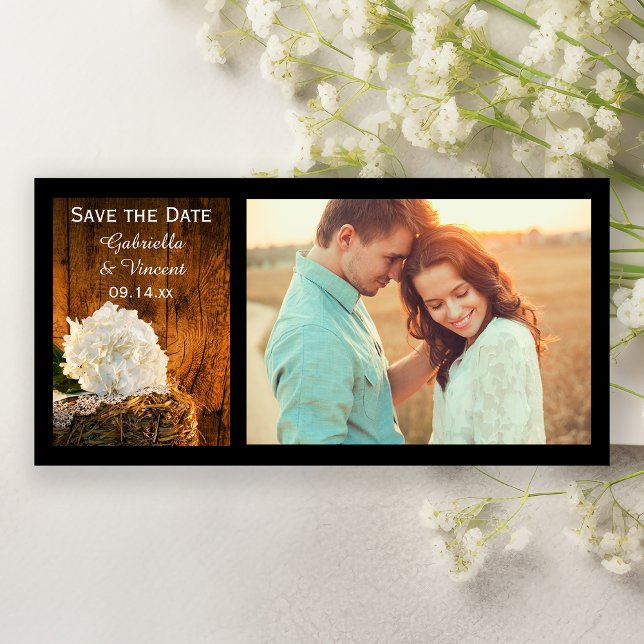 White Hydrangea Barn Wood Wedding retten das Datum Save The Date (Von Creator hochgeladen)