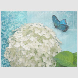 White Hydrangea Blue Floral Butterfly Vintage Kuns Seidenpapier