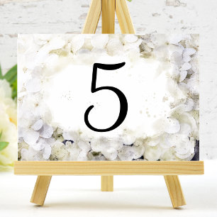 White Hydrangea Blume Aquarellfarben Tischnummern
