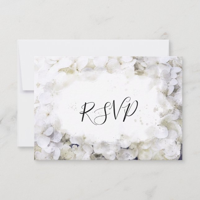 White Hydrangea Blume Wassercolor Wedding RSVP Karte (Vorderseite)
