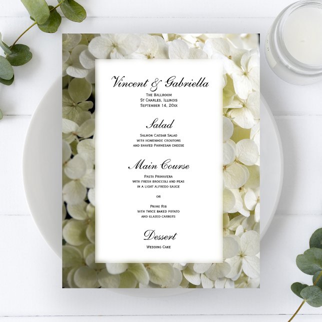 White Hydrangea Blume Wedding Menu (Von Creator hochgeladen)