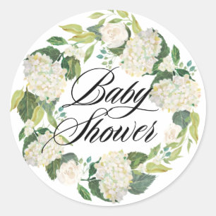 White Hydrangea Blume Wreath Baby Dusche Runder Aufkleber