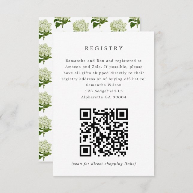 White Hydrangea Bridal Invitation Registry Insert Einladung (Vorne/Hinten)
